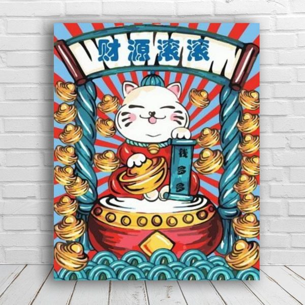 Maneki-neko fortune cat with gold | 35easy Paint By Number