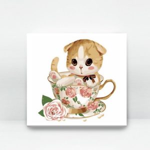 Cat Series - Yellow Cat in a Classic English Tea Cup with Rose