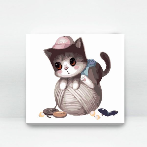 Cat Series - Cute Cat Climbing on a Yarn Ball