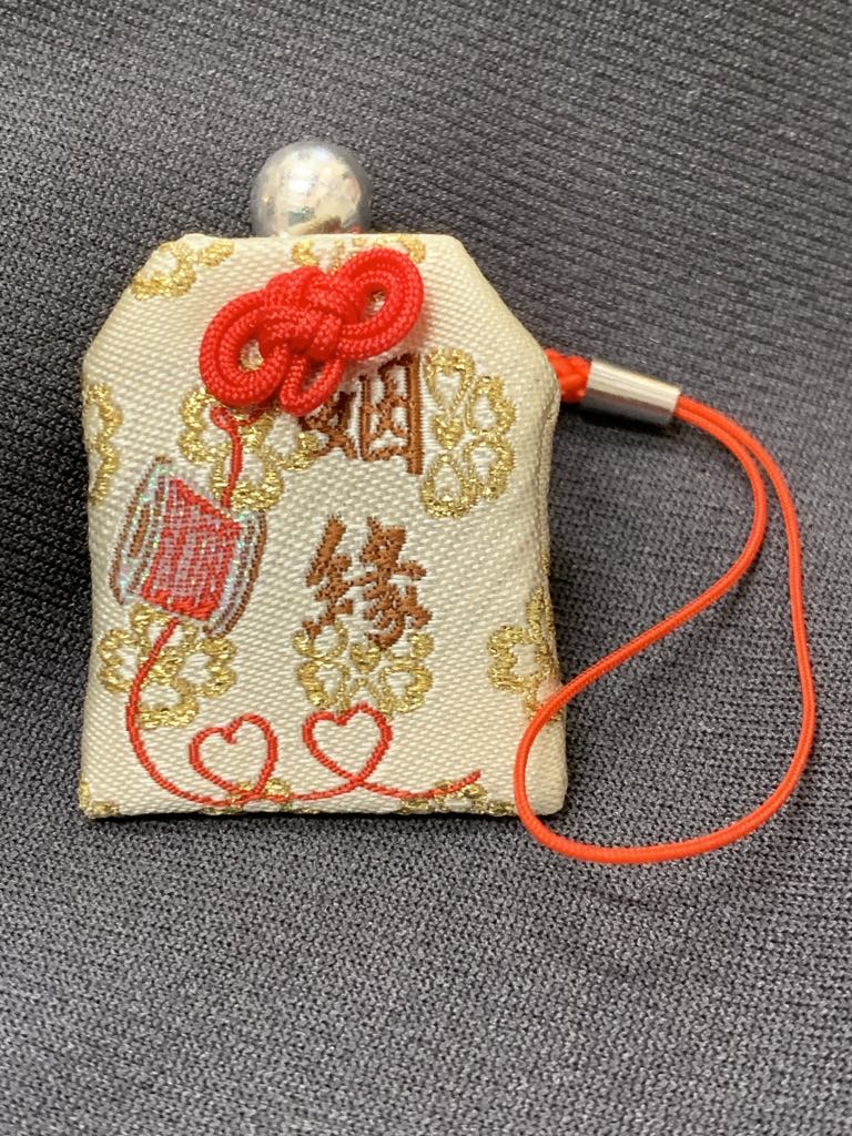 Lucky Charm Cell Phone Decoration | LUNGSHAN TEMPLE | A Perfect Marriage Predestined by Fate(beige)  台灣艋舺龍山寺 - 手機吊飾 - 平安符 - 姻緣(米色)